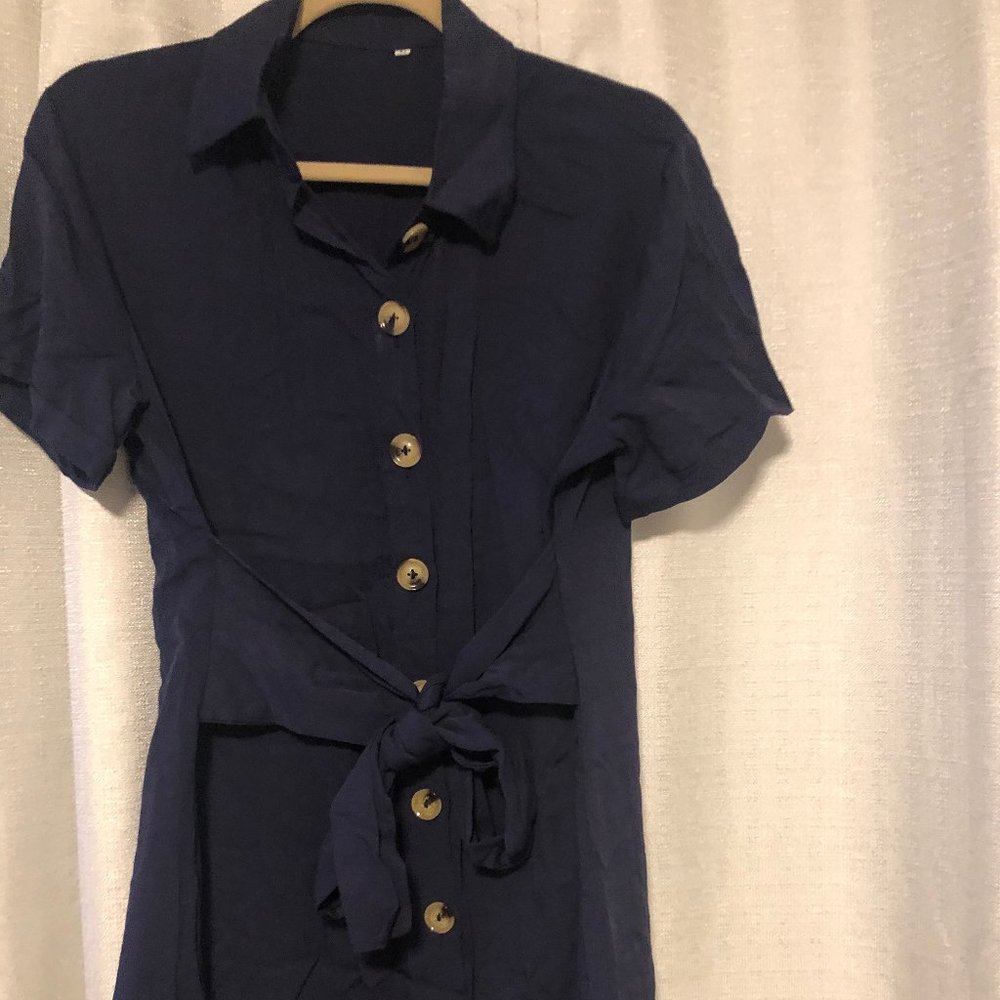 Navy Button Down Dress
